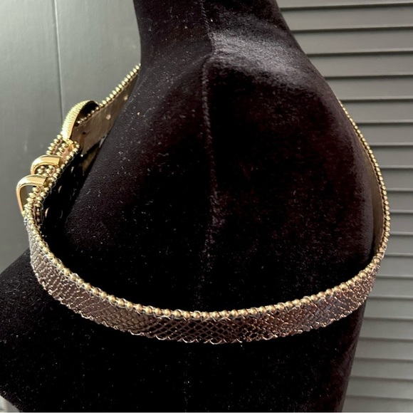 Simons Black Snakeskin Pattern, Gold Glitter Leather Belt, Gold Buckle Size XS/S - Picture 8 of 16